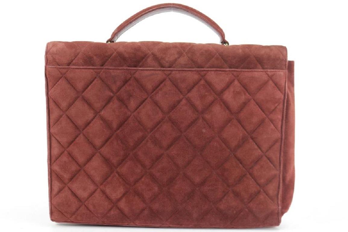 Chanel Jumbo Quilted Attache Business Kelly Briefcase 1ck1219 Burgundy Suede 3