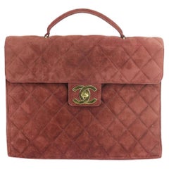 Chanel Jumbo Quilted Attache Business Kelly Briefcase 1ck1219 Burgundy Suede