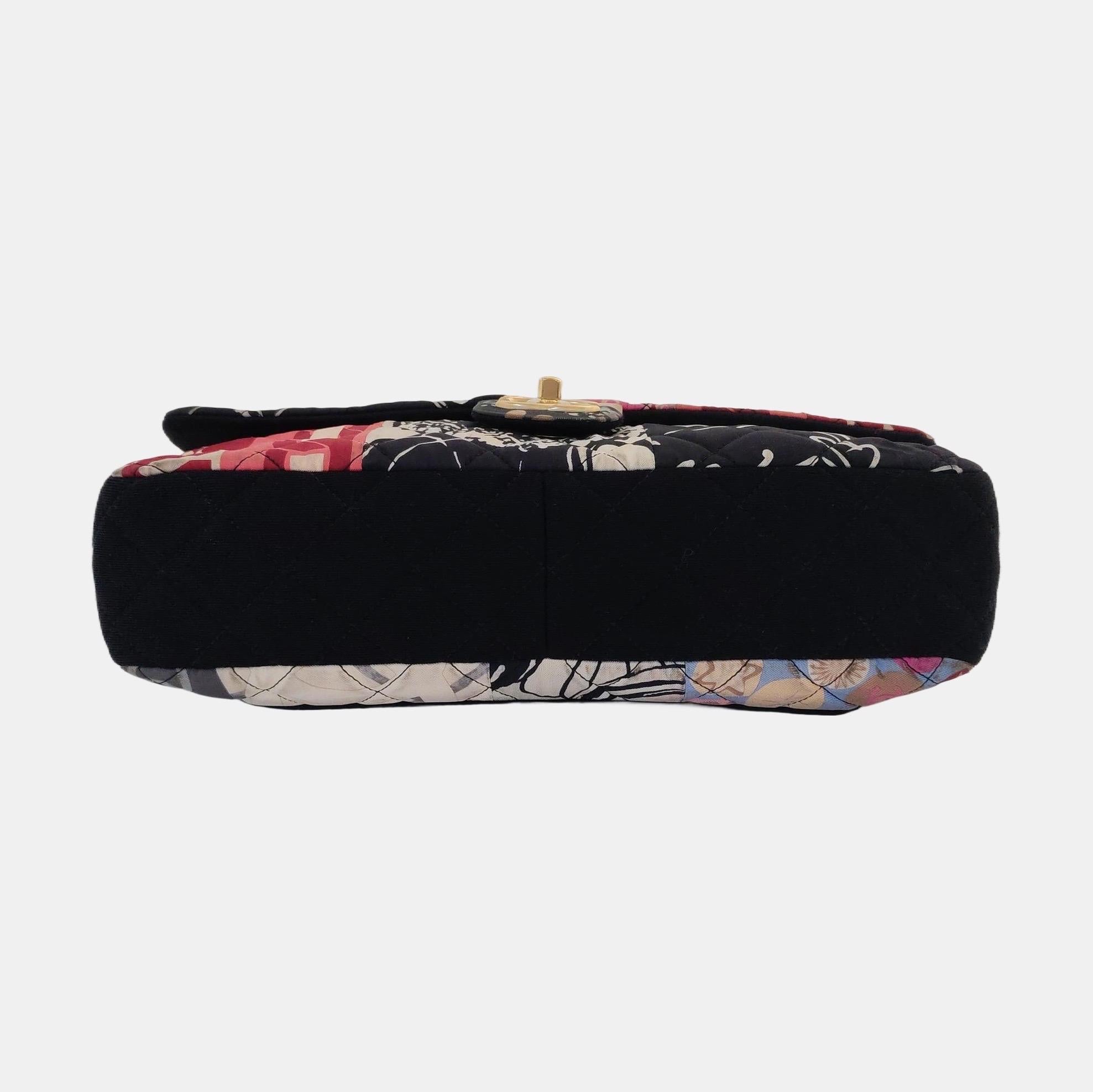 Chanel Jumbo gesteppt Multicolor Patchwork Jersey Klappe Tasche im Angebot 6