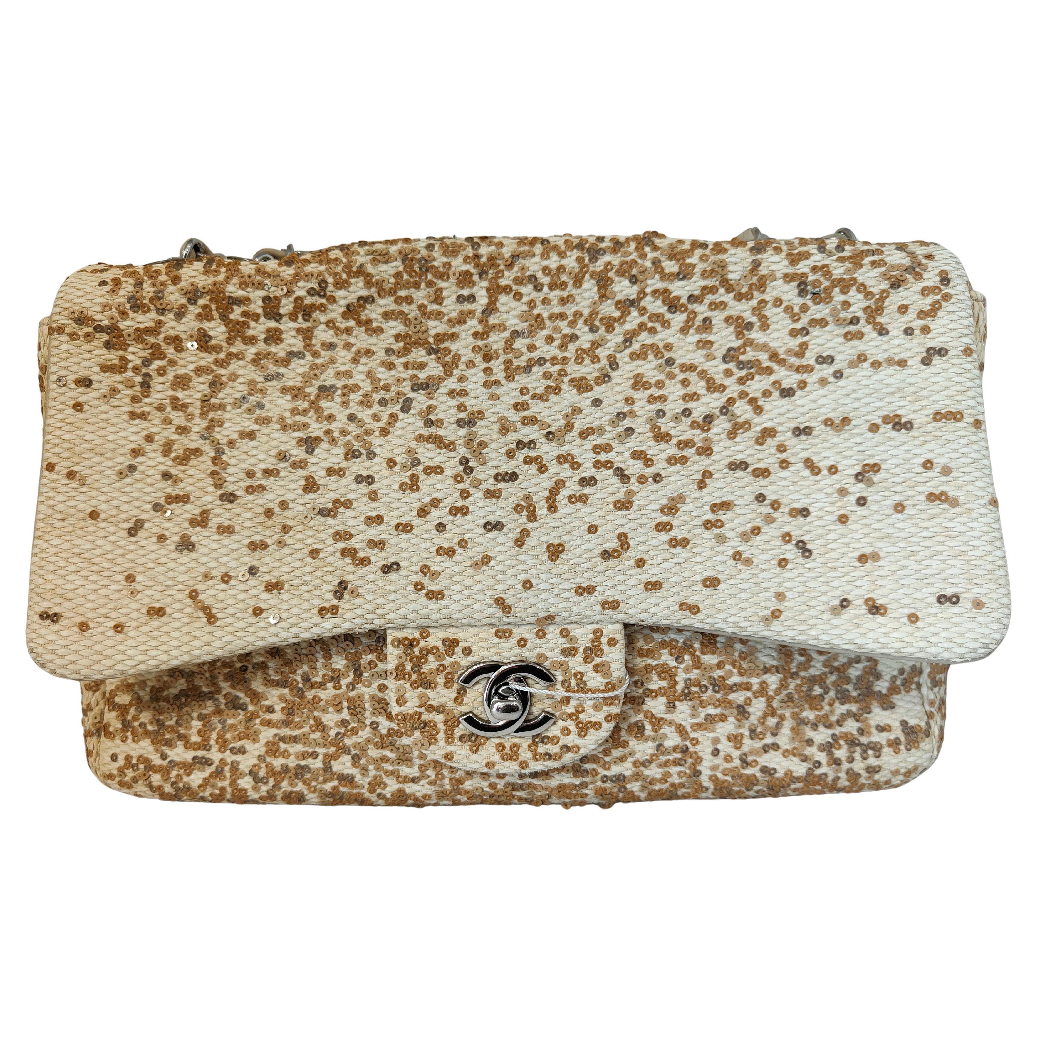 Chanel jumbo rafia lentejuelas solapa simple
