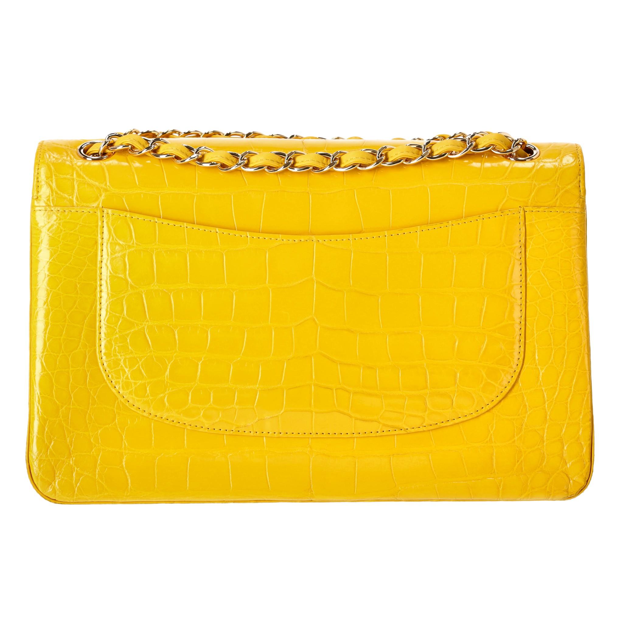 Chanel Jumbo Shiny Skin Alligator Timeless Double Flap Bag In Good Condition For Sale In London, GB