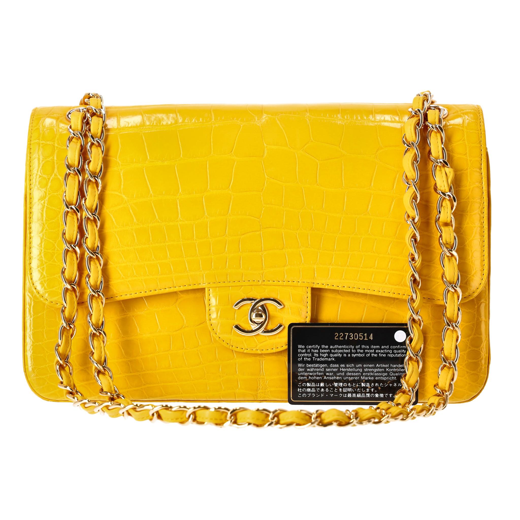 Chanel Jumbo Shiny Skin Alligator Timeless Double Flap Bag For Sale 3