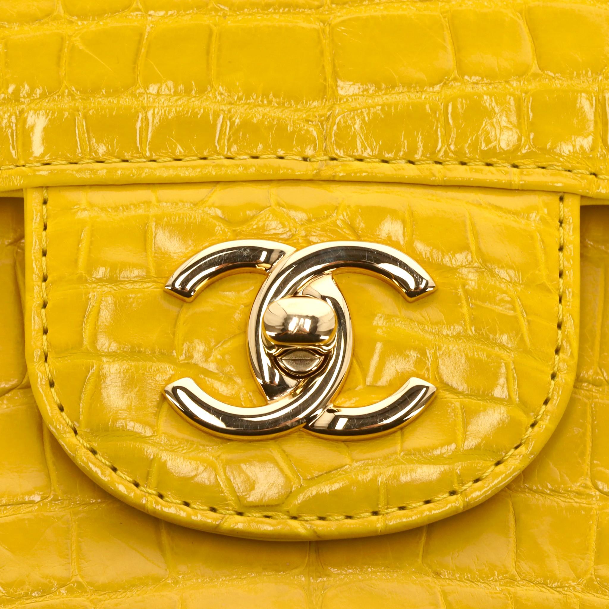 Chanel Jumbo Shiny Skin Alligator Timeless Double Flap Bag For Sale 4