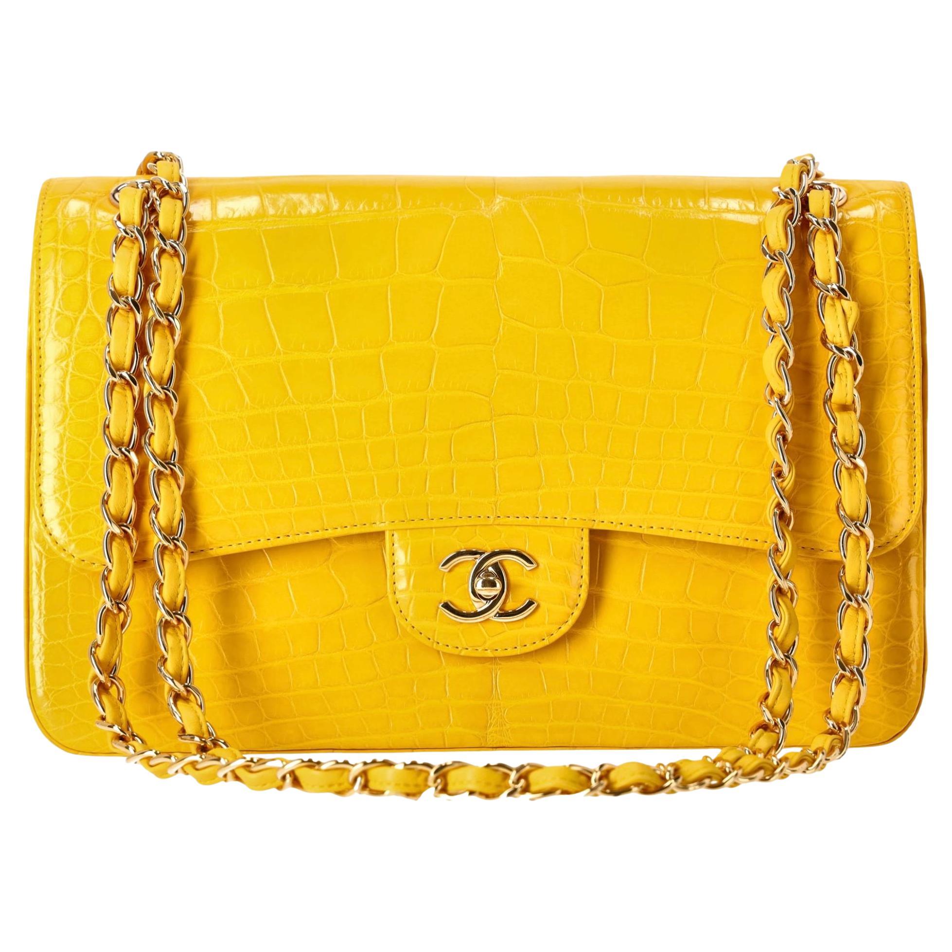 Chanel Jumbo Shiny Skin Alligator Timeless Double Flap Bag For Sale
