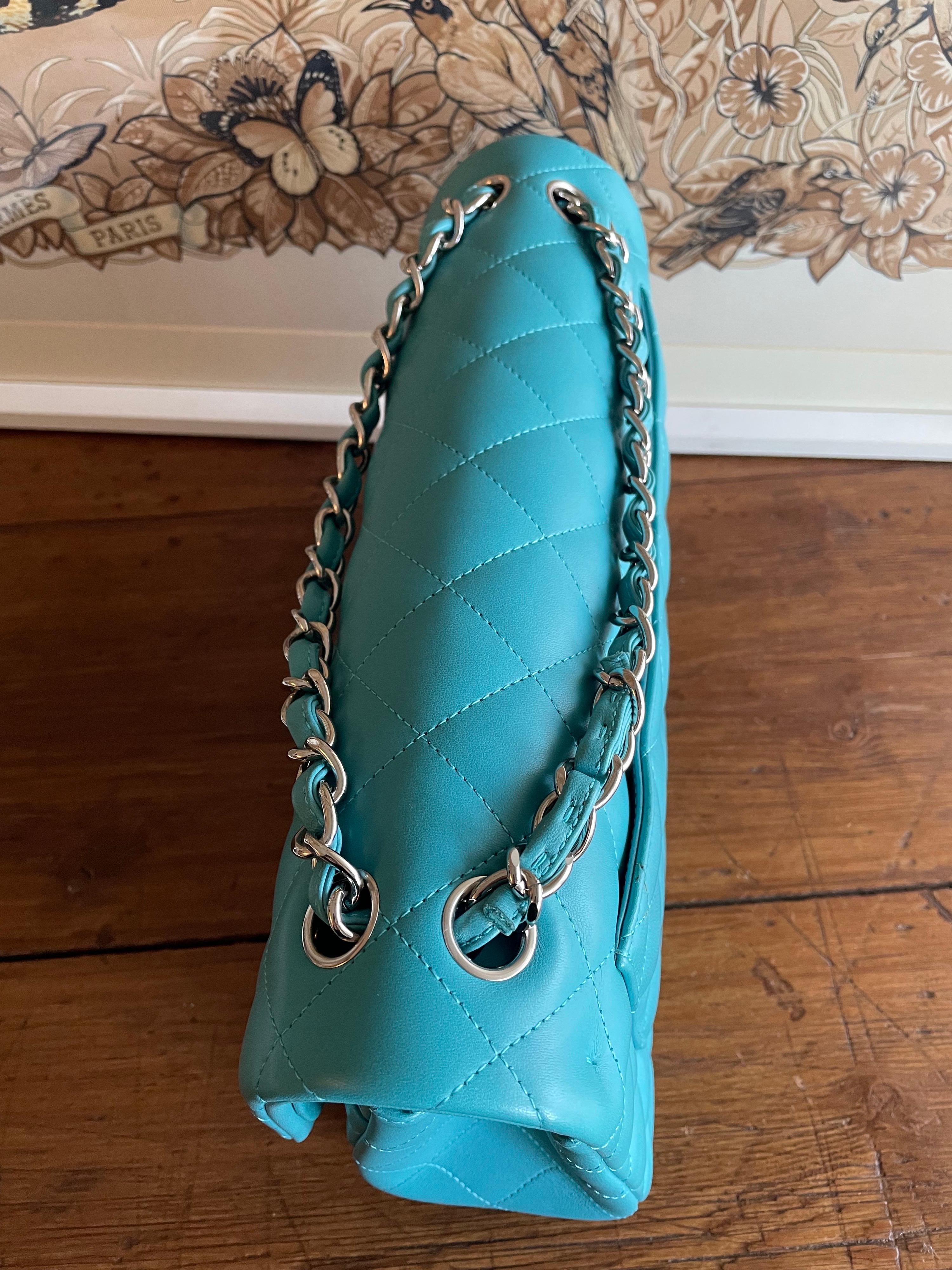 Blue Chanel Jumbo turquoise bag 