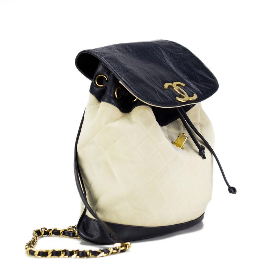 Chanel Jumbo Two Tone Leather & Canvas Vintage 1993 Rucksack Backpack Rare In Good Condition For Sale In Miami, FL