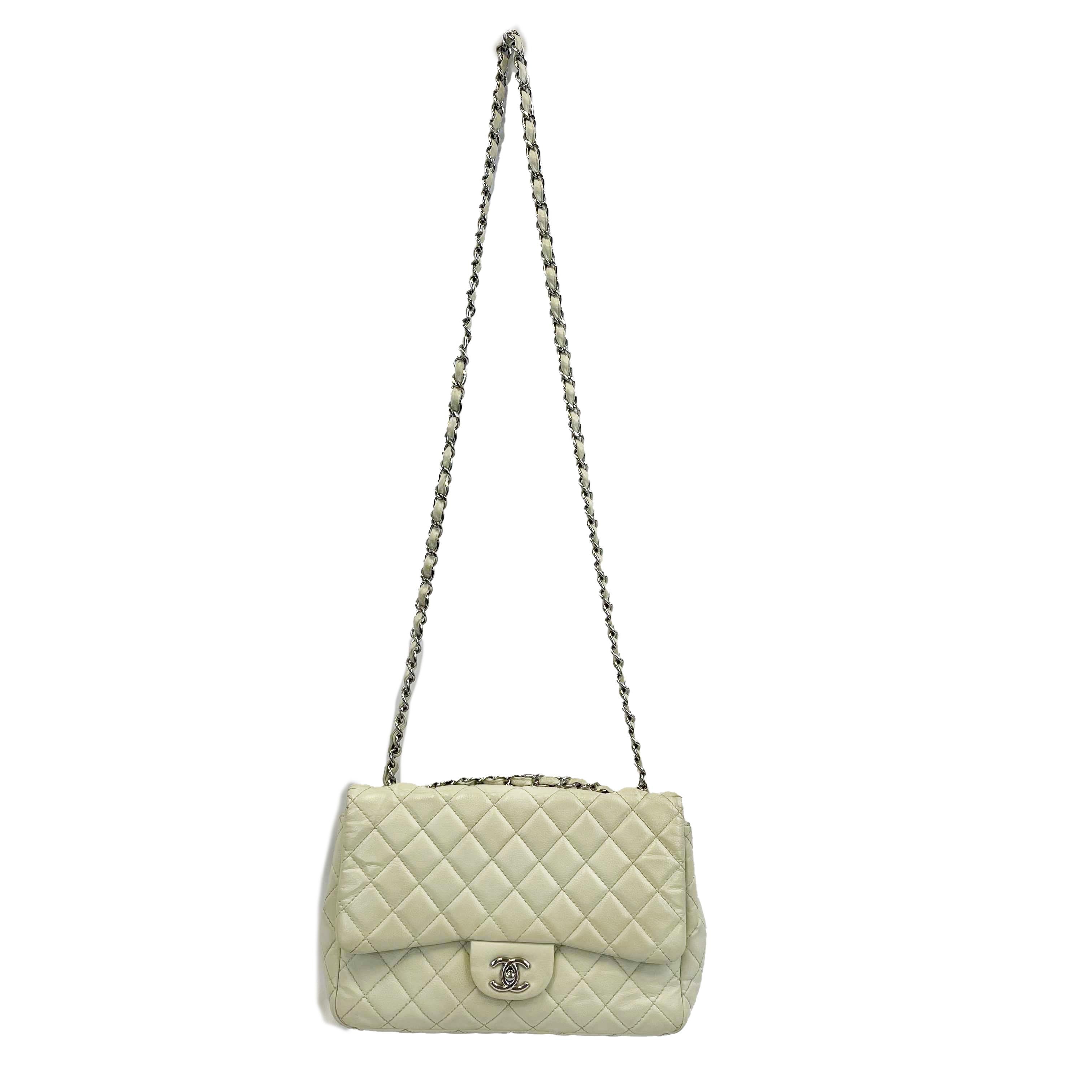 Chanel Jumbo White Classic Flap CC Silver Crossbody Shoulder Bag