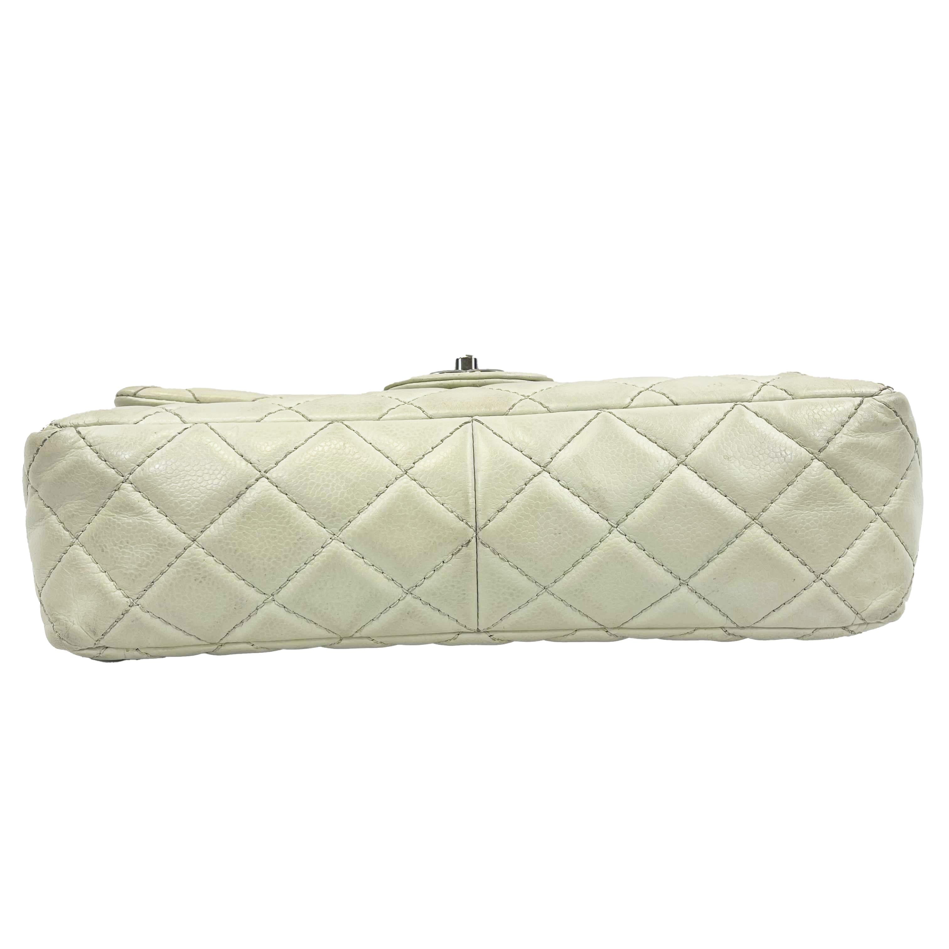 Chanel Jumbo White Classic Flap CC Silver Crossbody Shoulder Bag
