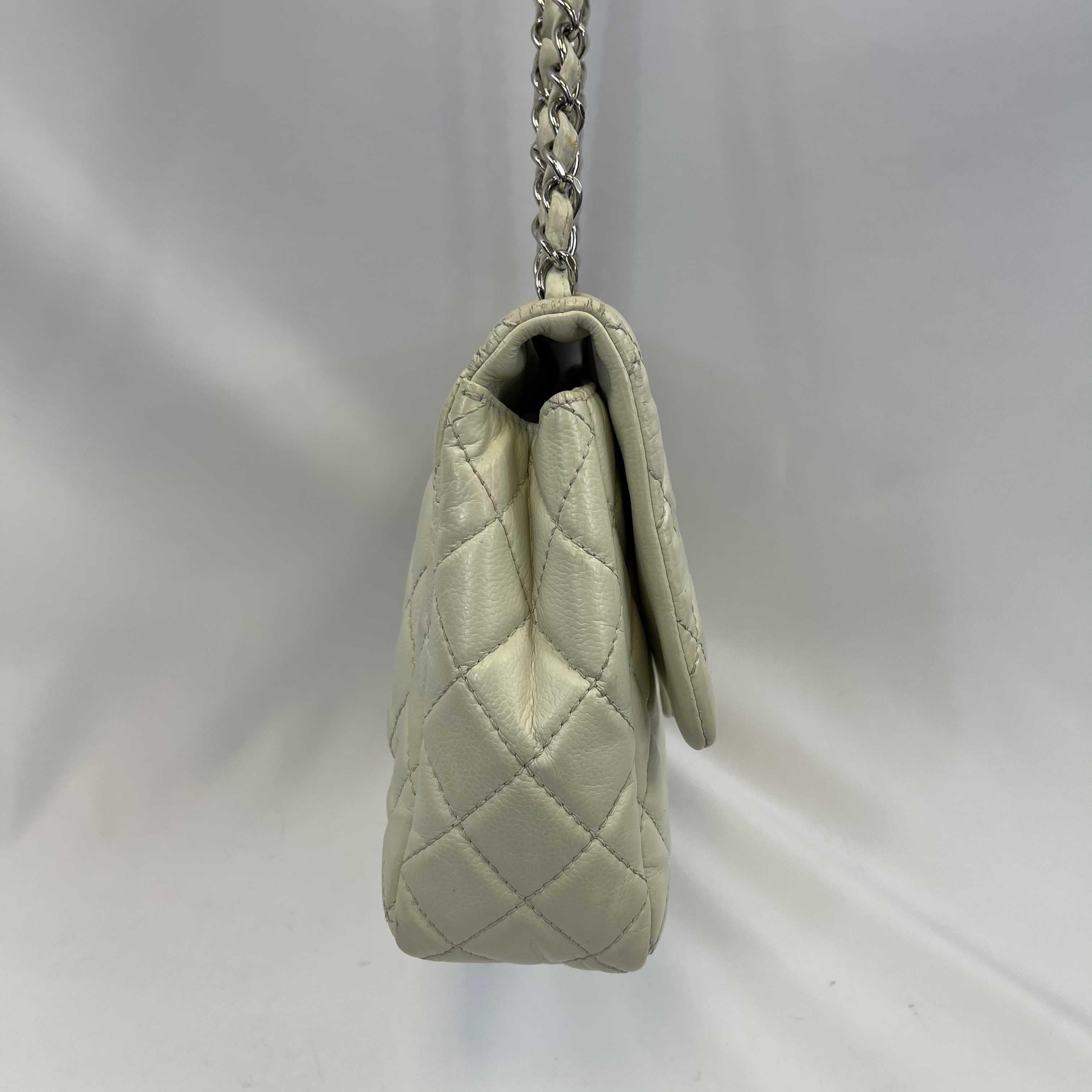 Chanel Jumbo White Classic Flap CC Silver Crossbody Shoulder Bag