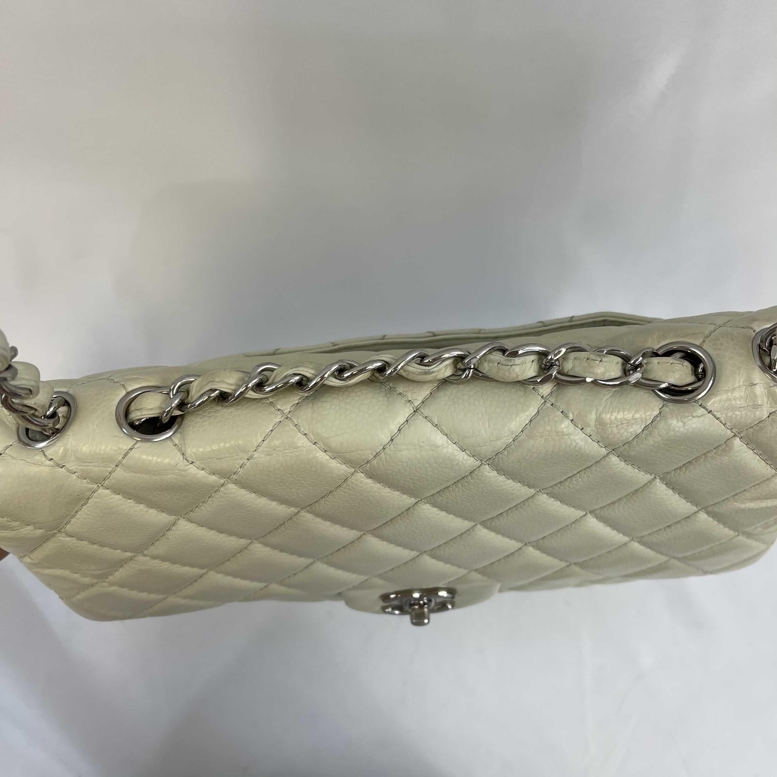 Chanel Jumbo White Classic Flap CC Silver Crossbody Shoulder Bag