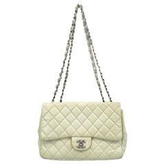 Chanel - Jumbo White Classic Flap - CC Silver Crossbody Shoulder Bag