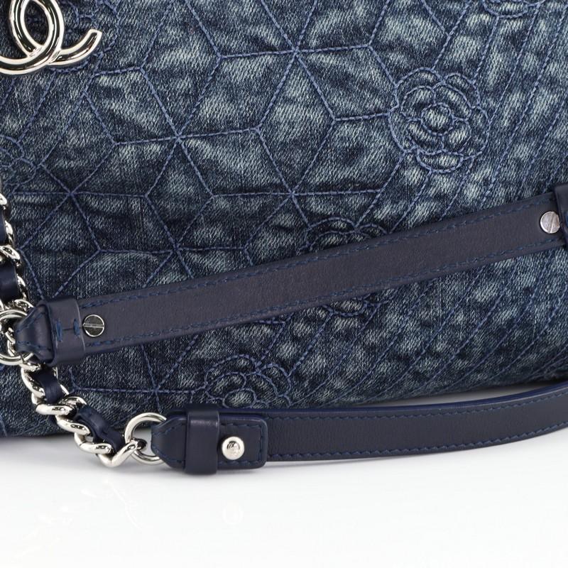 Chanel Just Mademoiselle Bag Camellia Denim Medium In Good Condition In NY, NY