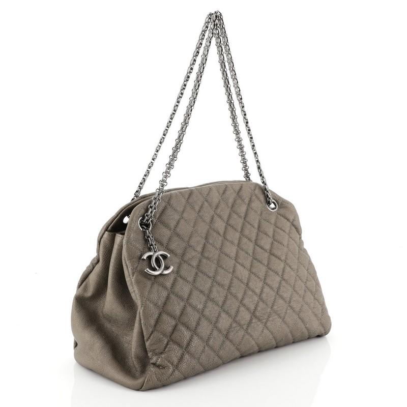 Gray Chanel Just Mademoiselle Bag Quilted Caviar Large 