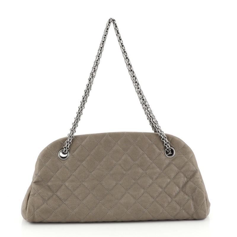 Gray Chanel Just Mademoiselle Bag Quilted Caviar Medium