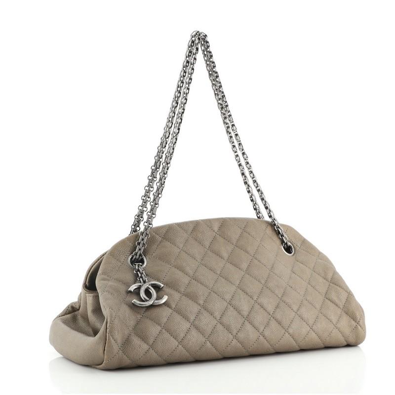 Gray Chanel Just Mademoiselle Bag Quilted Caviar Medium