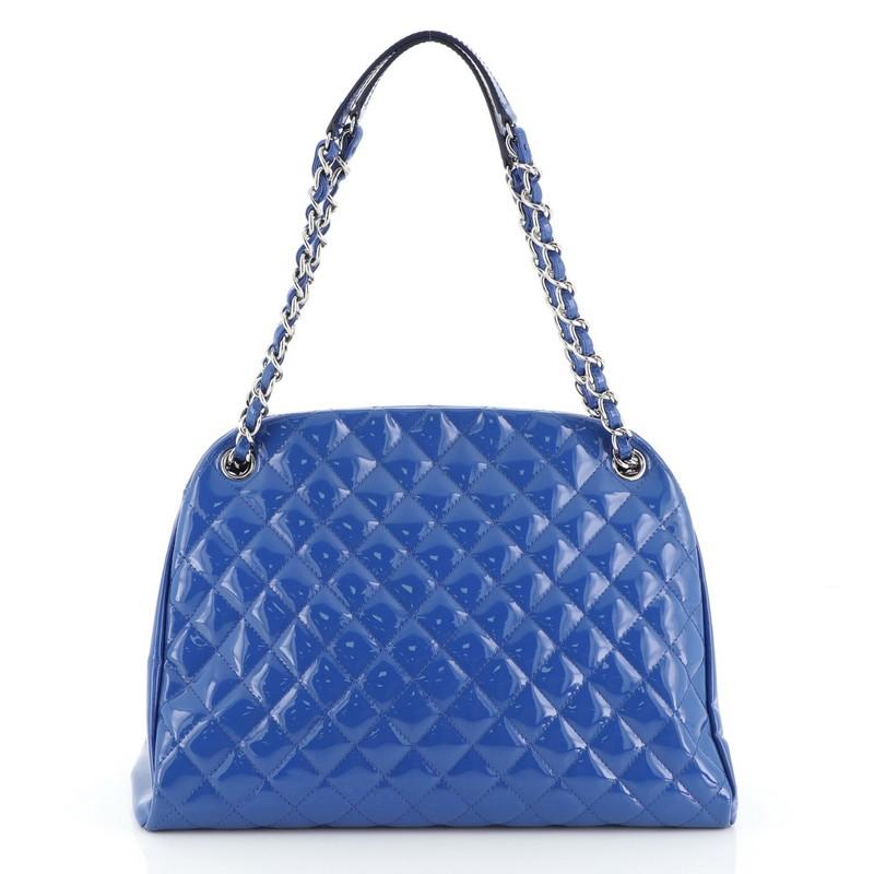 Blue Chanel Just Mademoiselle Bag Quilted Patent Large 
