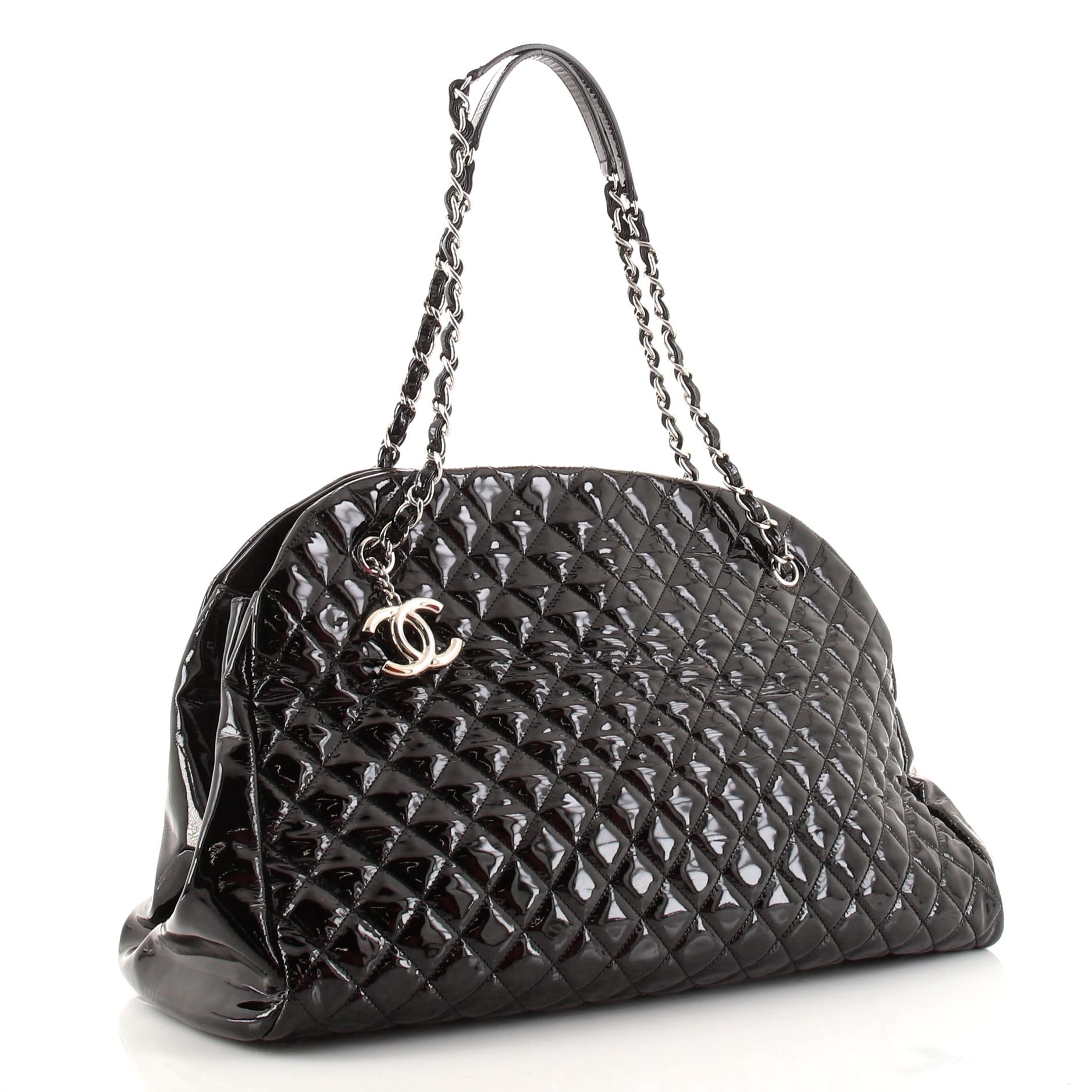 Chanel Just Mademoiselle Bolso Acolchado Charol Maxi Negro