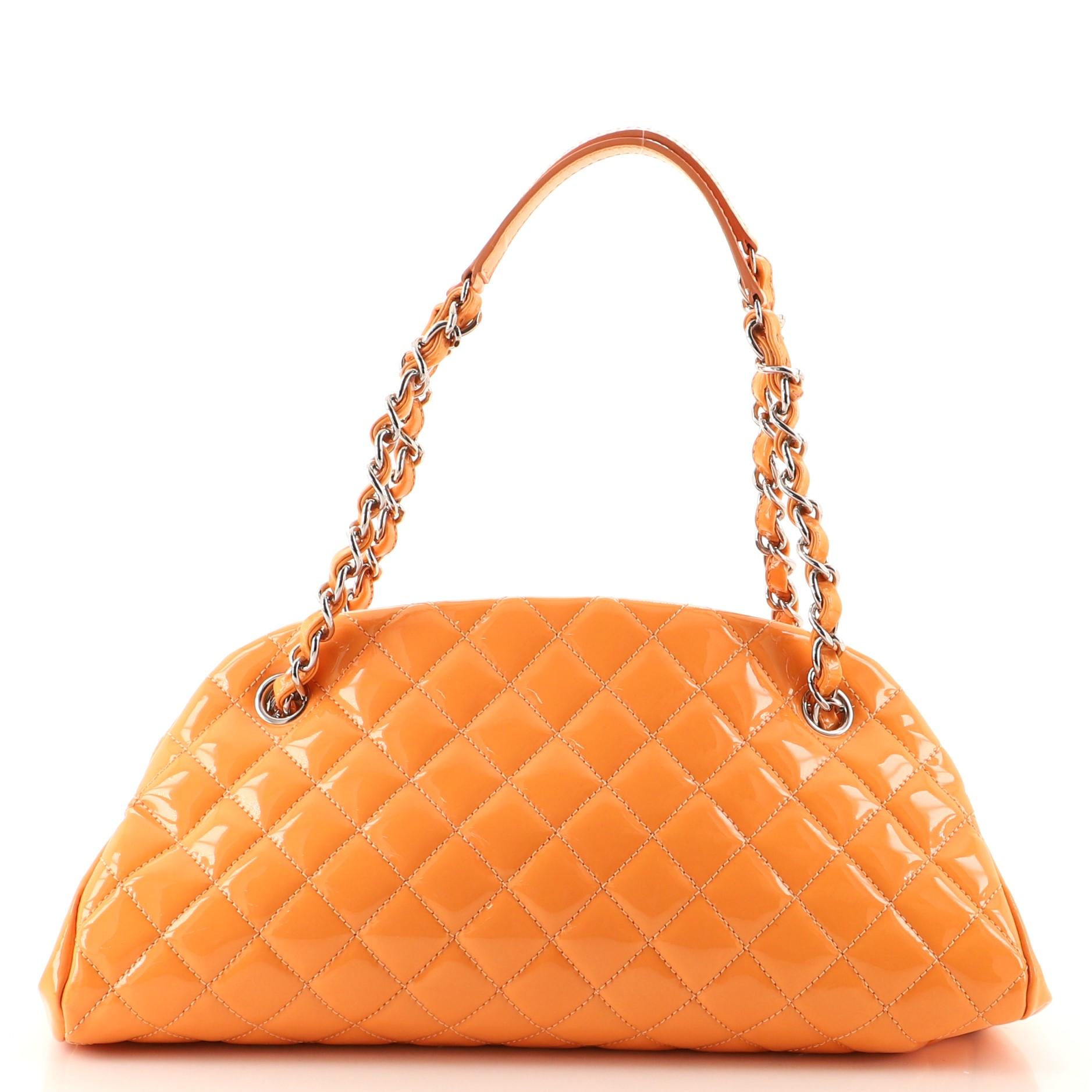 Orange Chanel Just Mademoiselle Bag Quilted Patent Medium