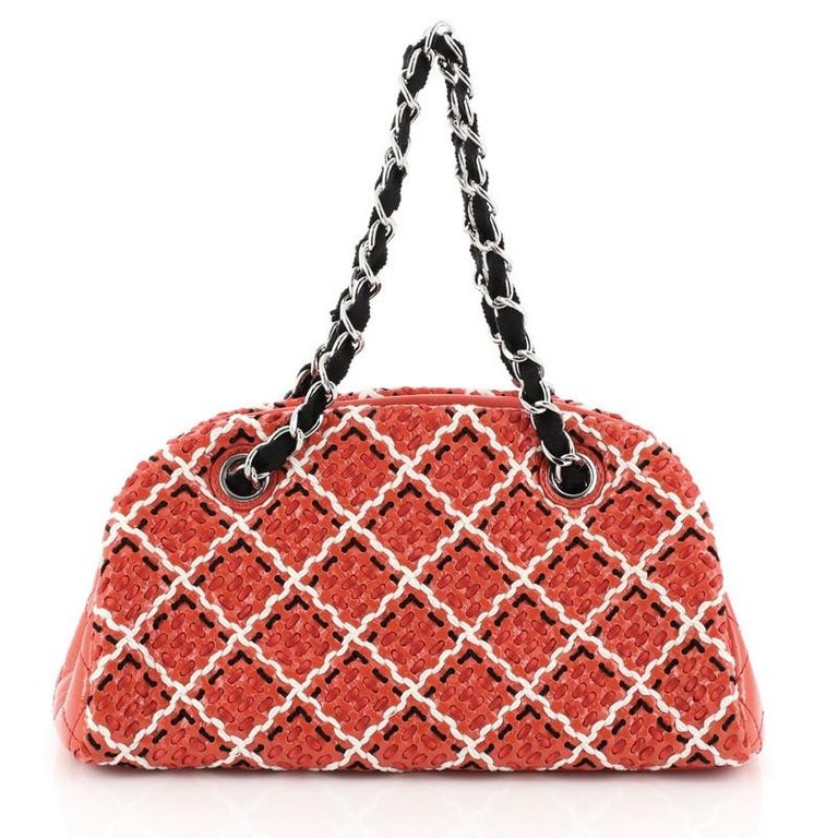 CHANEL Just Mademoiselle Patent Bowling Bag Orange Pink