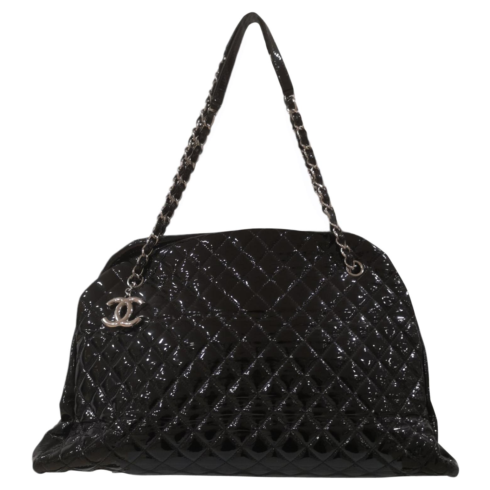 Chanel Just Mademoiselle Bowler Black patent Leather Bag