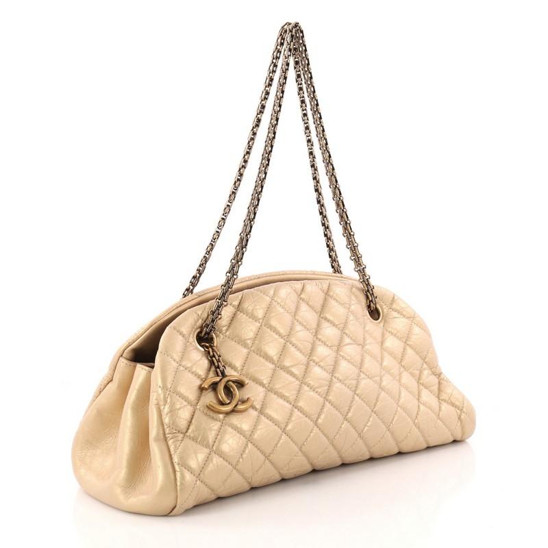 Beige Chanel Just Mademoiselle Handbag Quilted Aged Calfskin Medium