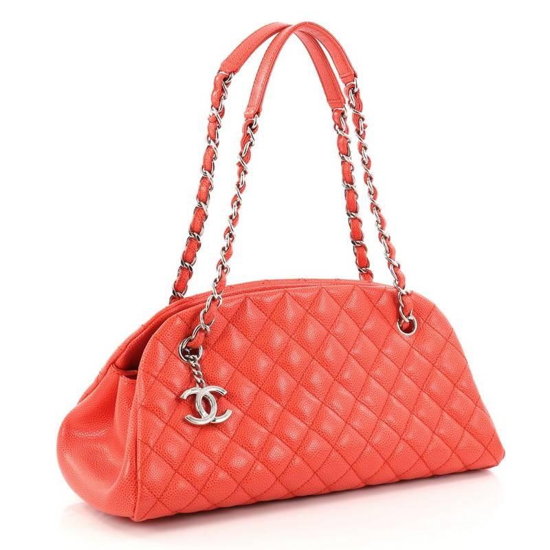 Red Chanel Just Mademoiselle Handbag Quilted Caviar Medium 