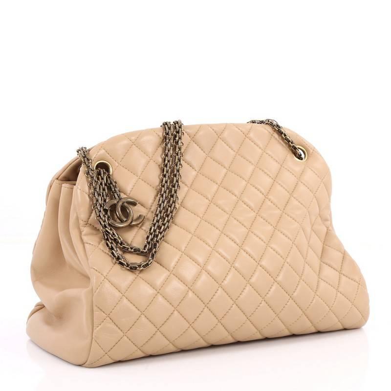 Beige Chanel Just Mademoiselle Handbag Quilted Lambskin Large