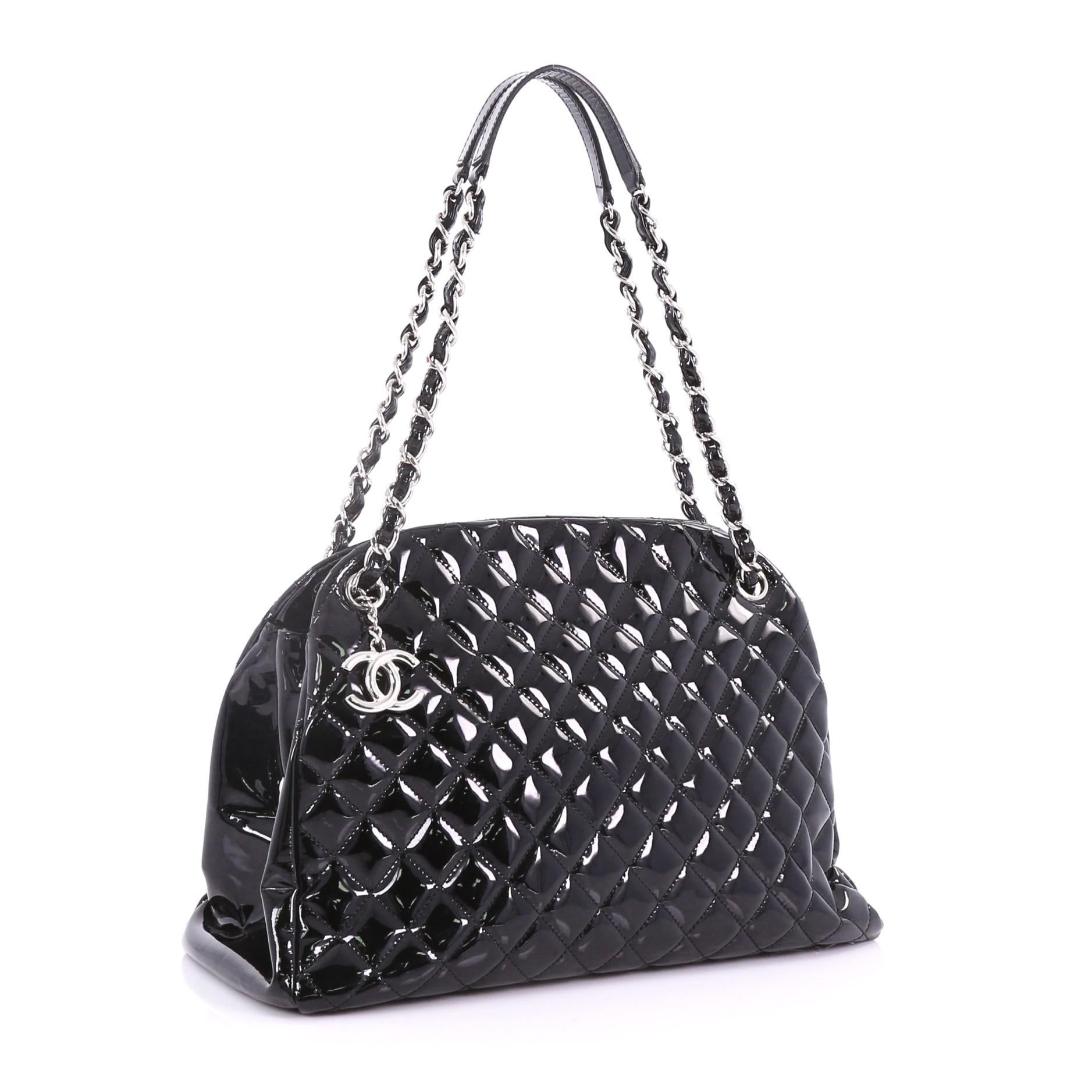 Black Chanel Just Mademoiselle Handbag Quilted Patent Large