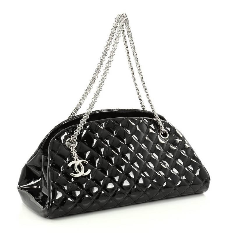 Black Chanel Just Mademoiselle Handbag Quilted Patent Medium