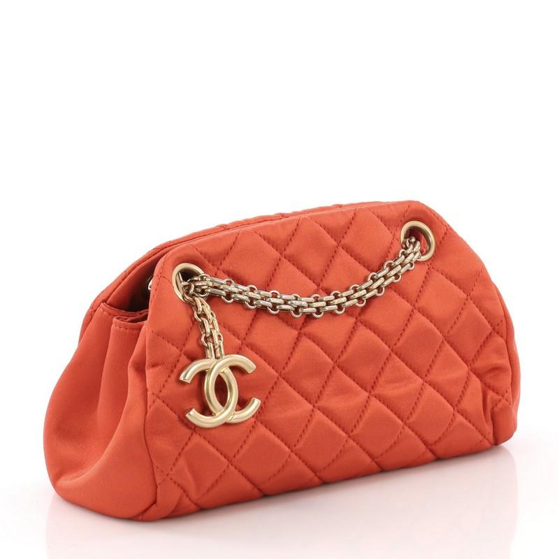 Orange Chanel Just Mademoiselle Handbag Quilted Satin Mini