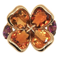 Chanel Cocktail-Statement-Ring aus 18-karätigem Gold mit Citrin und Granat in Blumenform