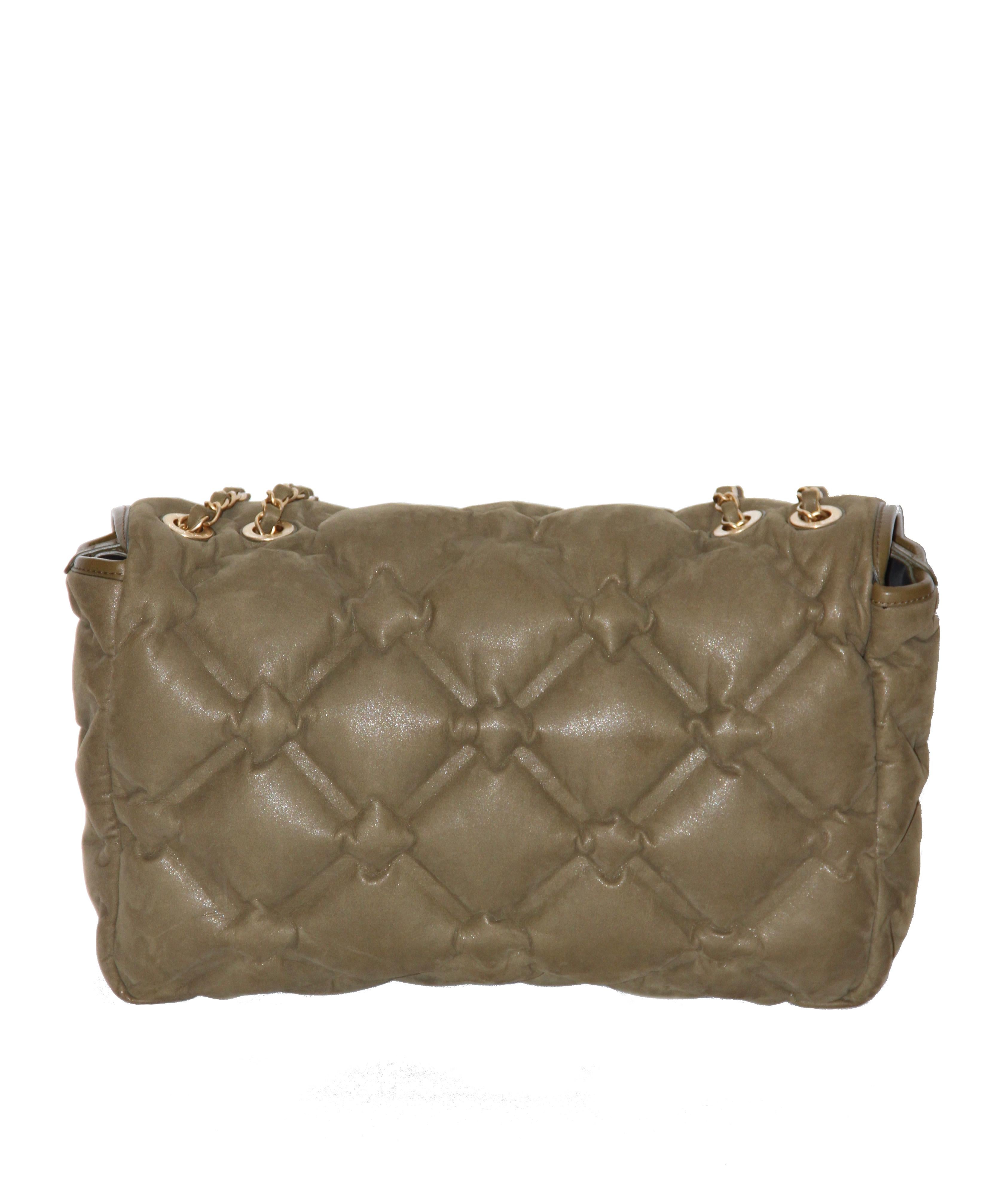 Brown Chanel Kaki Iridescent Leather Jumbo Chesterfield Bag