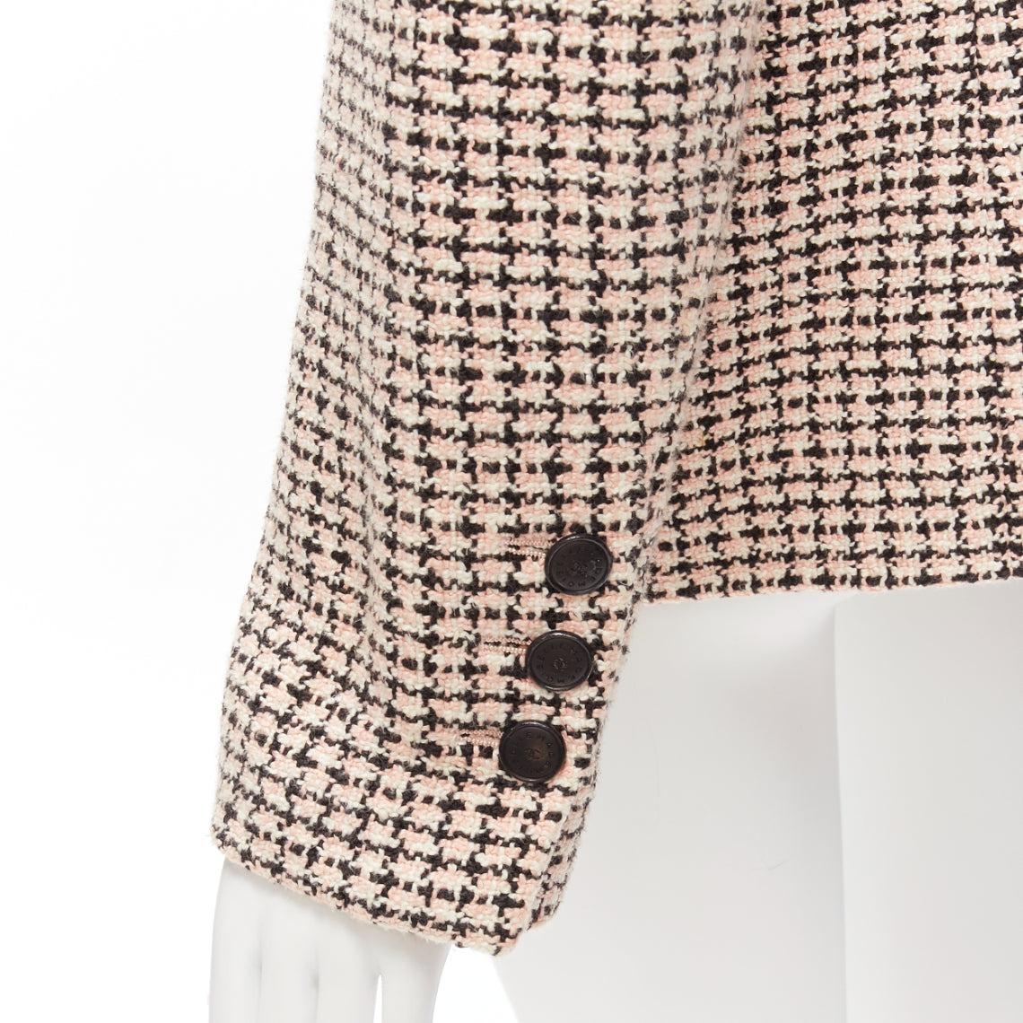CHANEL Karl 02P pink black tweed Camellia brooch blazer jacket FR46 XXL 4
