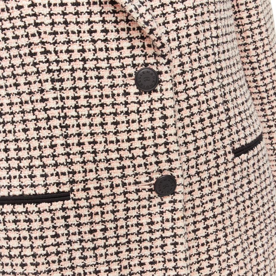 CHANEL Karl 02P pink black tweed Camellia brooch blazer jacket FR46 XXL 5