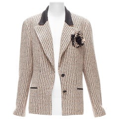 CHANEL Karl 02P pink black tweed Camellia brooch blazer jacket FR46 XXL