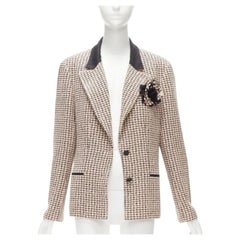 CHANEL Karl 02P pink black tweed Camellia brooch blazer jacket FR46 XXL