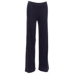 CHANEL Karl 07C Sports CC logo tape navy cotton wide leg casual pants S