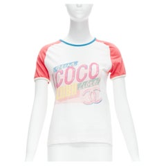 CHANEL Karl 2017 Cuba Cruise Runway Viva Coco print pink ringer tshirt XS
