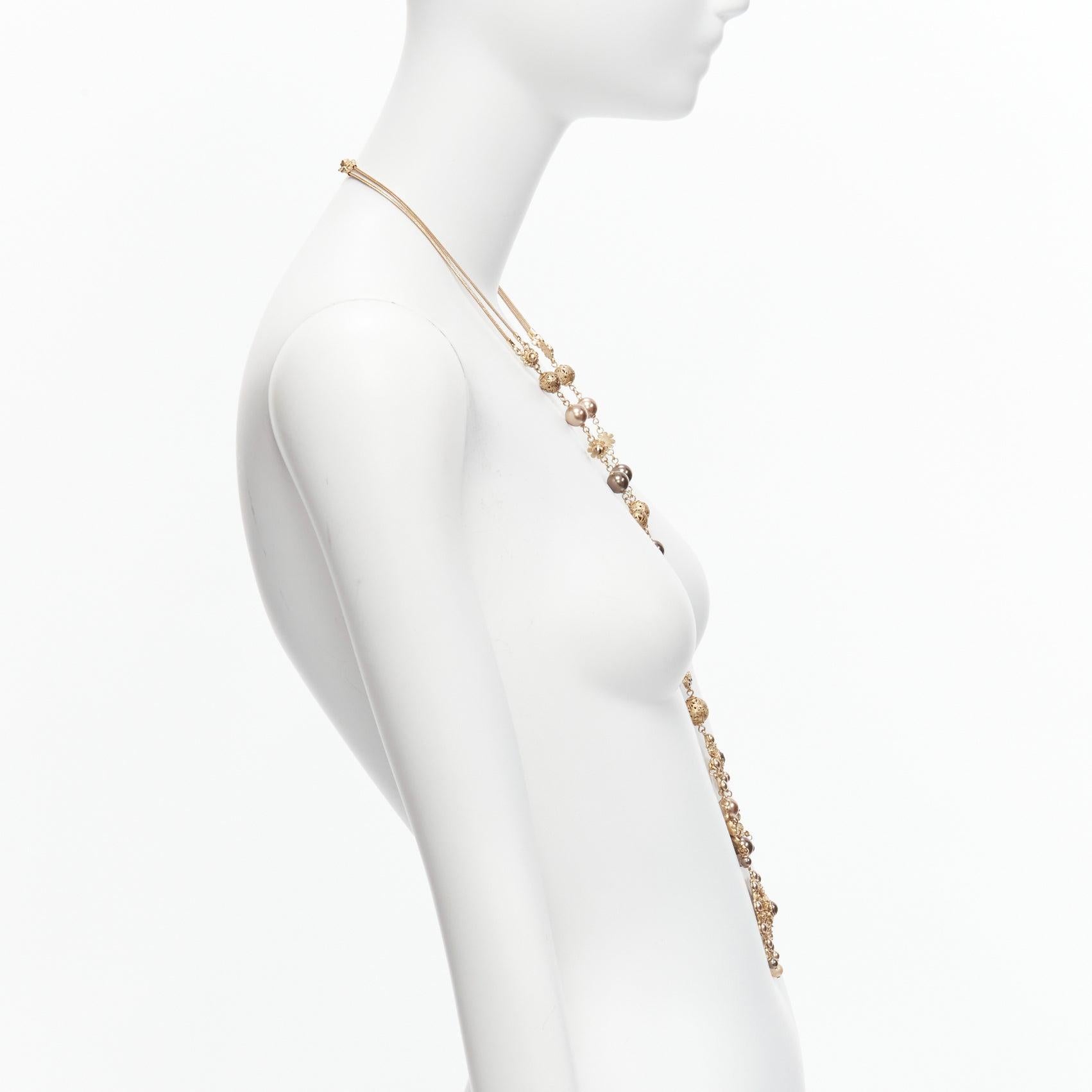 Women's CHANEL Karl Lagerfeld 06A gold CC pearl floral pendant long necklace