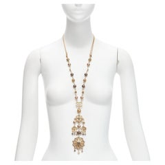 CHANEL Karl Lagerfeld 06A gold CC pearl floral pendant long necklace