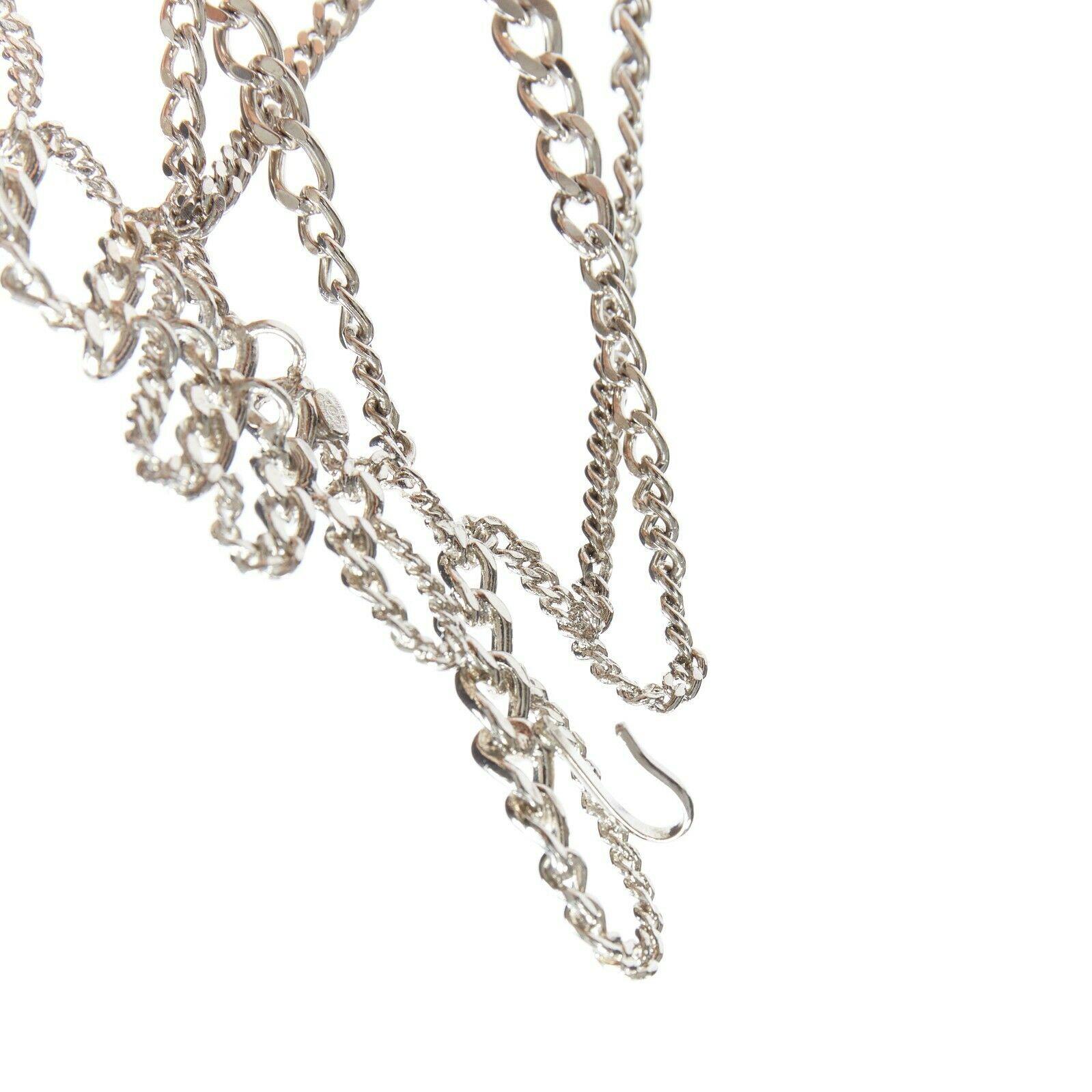 CHANEL KARL LAGERFELD 06P silver cursive logo draped chain punk belt necklace 3