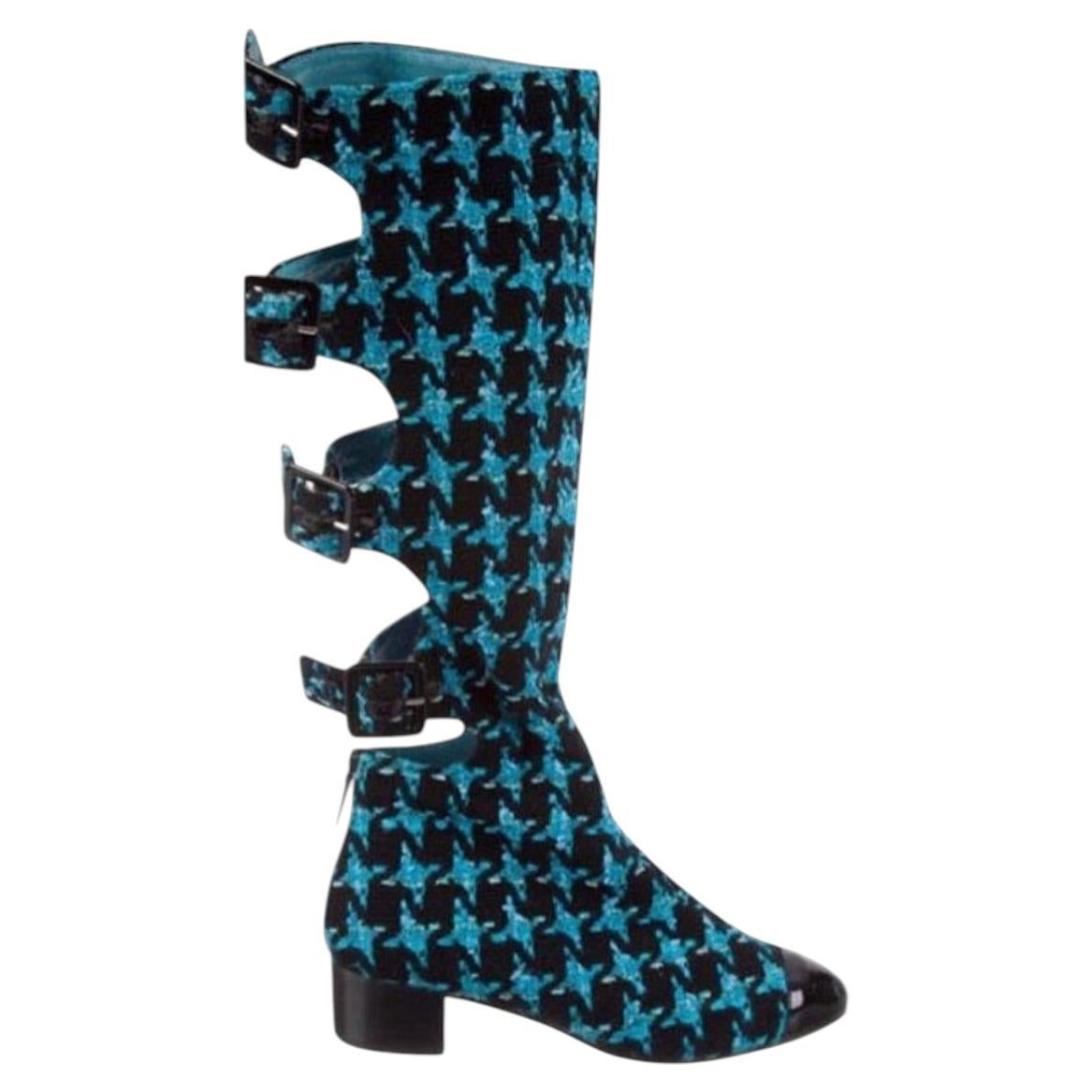 Chanel & Karl Lagerfeld 07A 2007 TURQUOISE TWEED stivali 37 EUR / 7 US in vendita