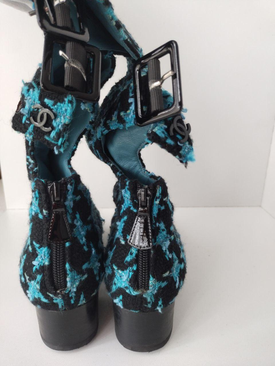 Chanel & Karl Lagerfeld 07A 2007 TURQUOISE TWEED boots For Sale 11