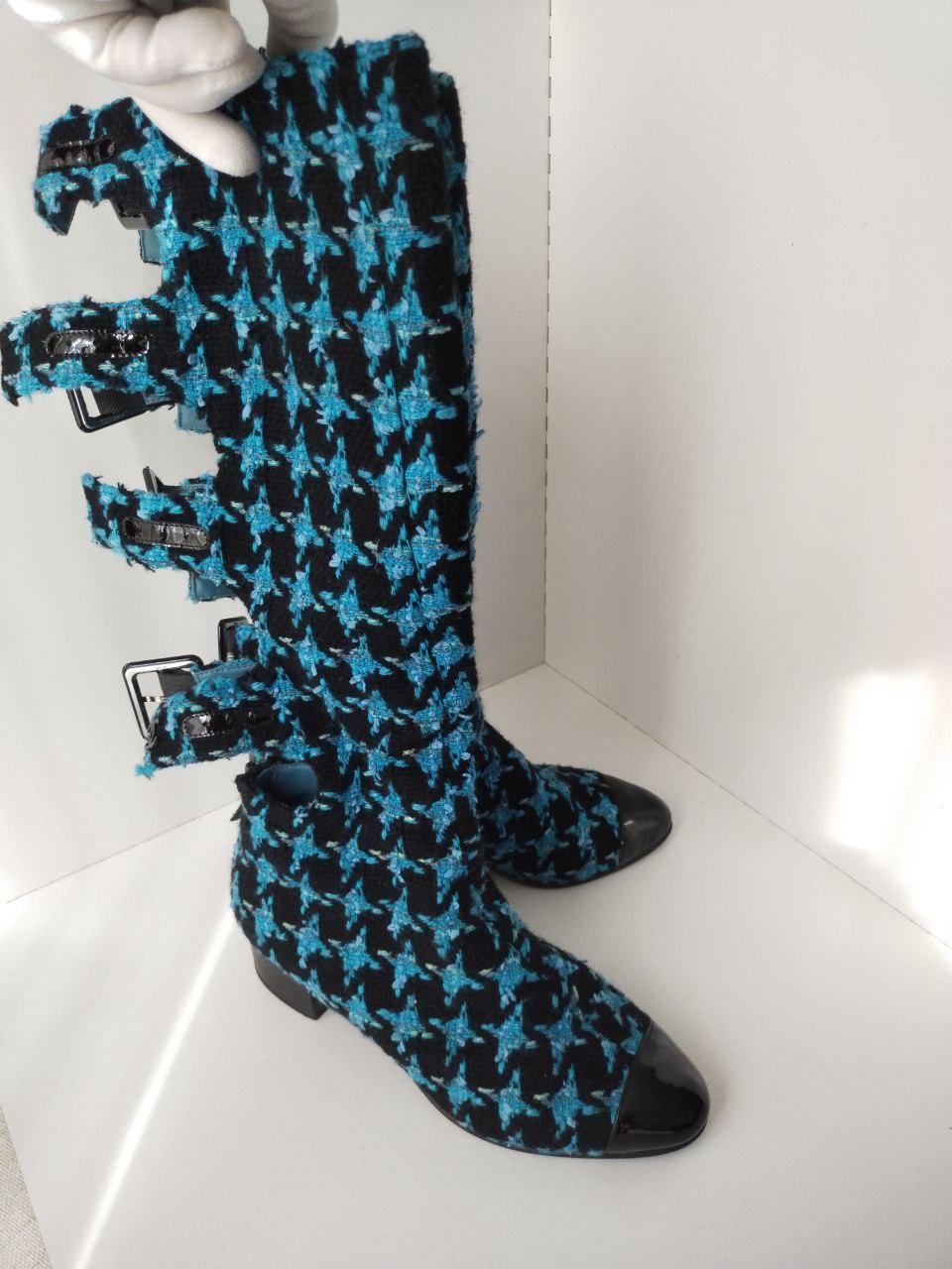 Chanel & Karl Lagerfeld 07A 2007 TURQUOISE TWEED boots For Sale 12
