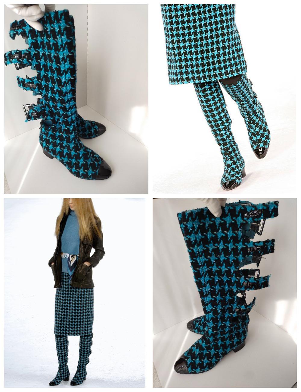 Chanel & Karl Lagerfeld 07A 2007 TURQUOISE TWEED boots In Good Condition For Sale In Алматинский Почтамт, KZ
