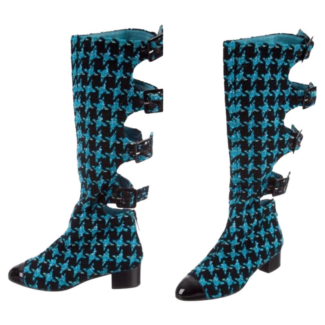 Chanel & Karl Lagerfeld 07A 2007 TURQUOISE TWEED boots For Sale