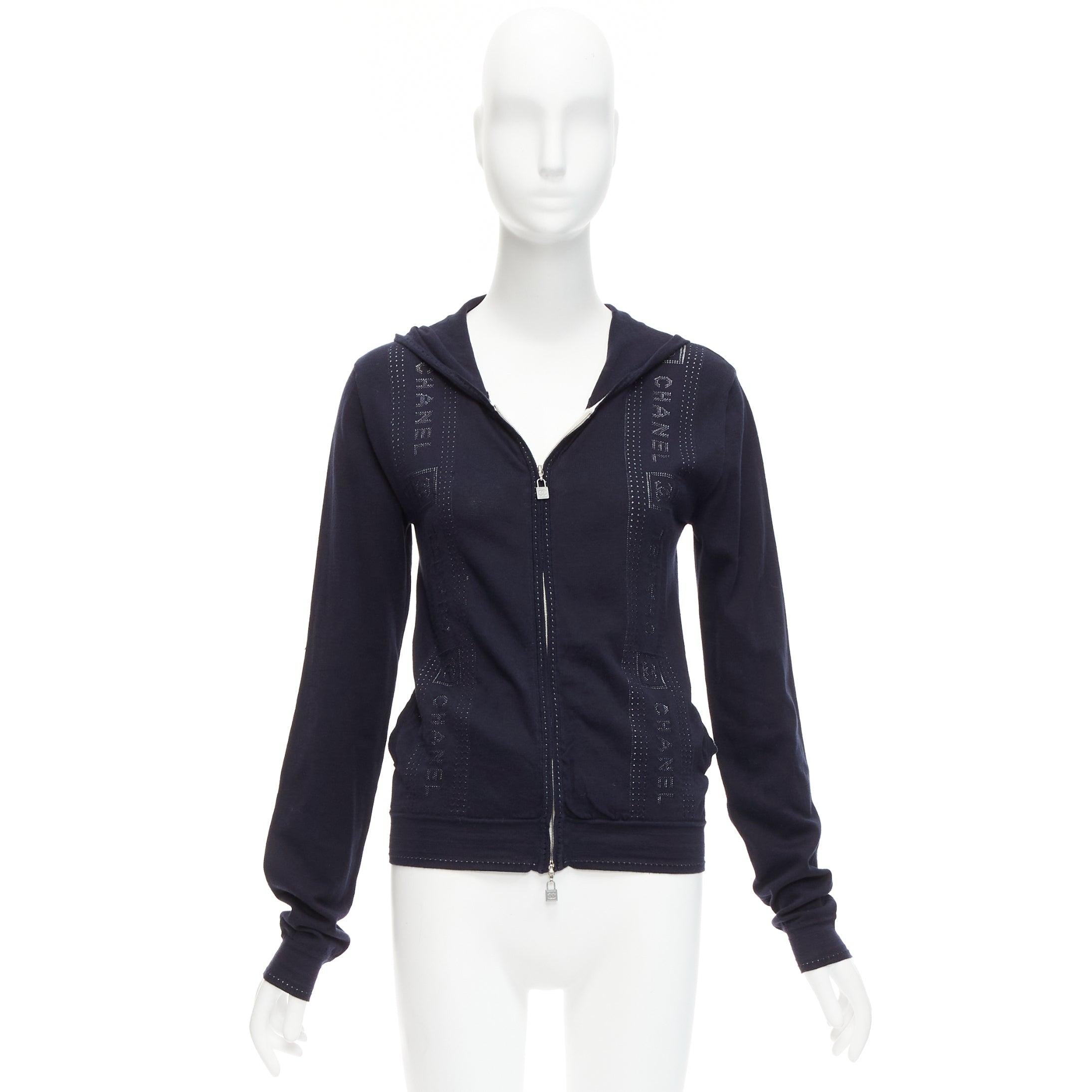 CHANEL Karl Lagerfeld 07c Sports cotton logo trim lock hoodie jacket FR34 XS For Sale 6