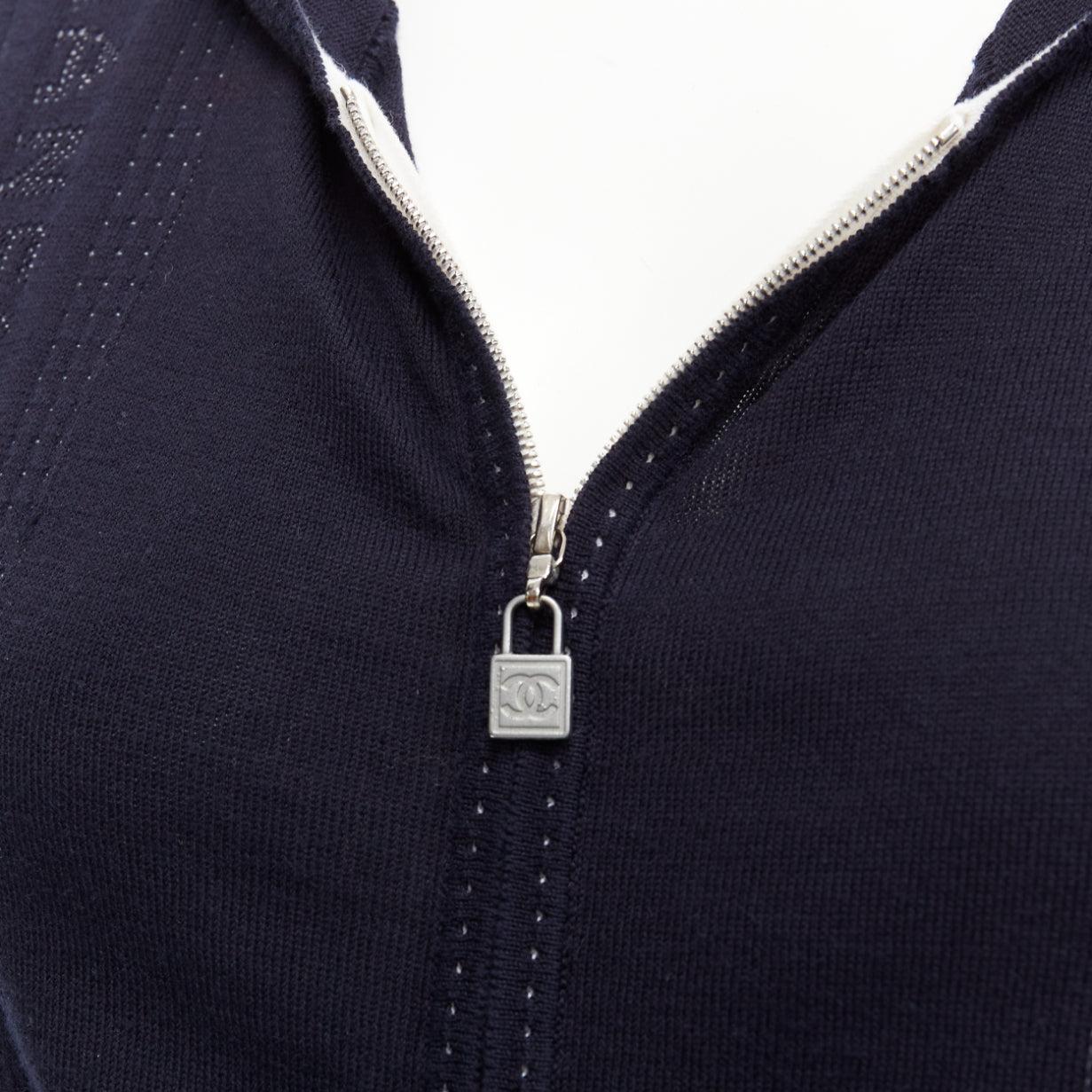 CHANEL Karl Lagerfeld 07c Sports cotton logo trim lock hoodie jacket FR34 XS For Sale 4