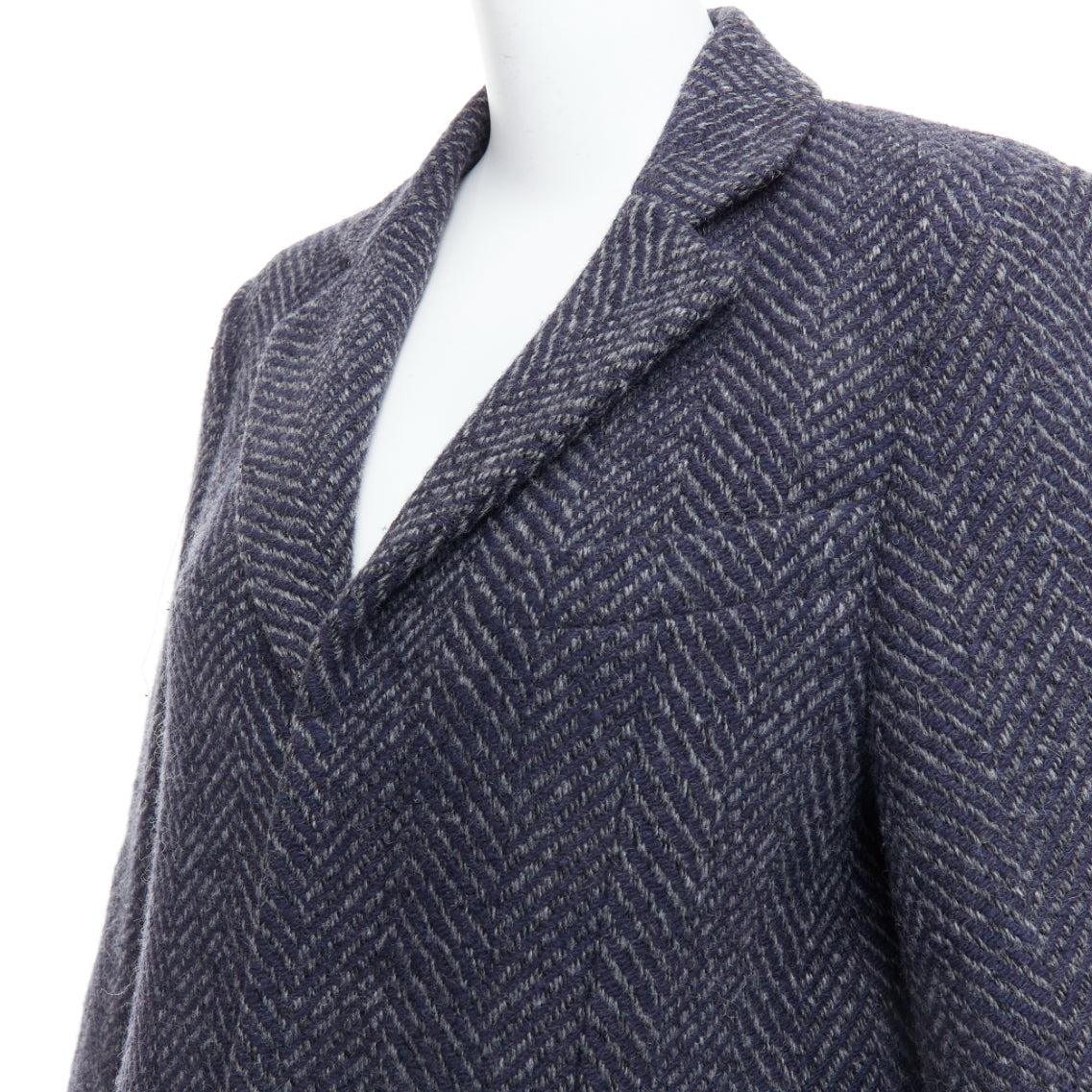 CHANEL Karl Lagerfeld 08A grey navy herringbone tweed long coat FR46 3XL For Sale 3