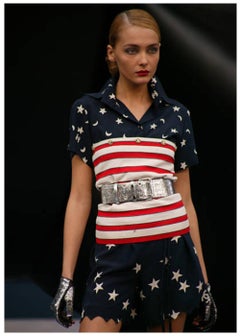 Chanel & Karl Lagerfeld 08P 2008 spring stars & CC silk Navy Blue blouse